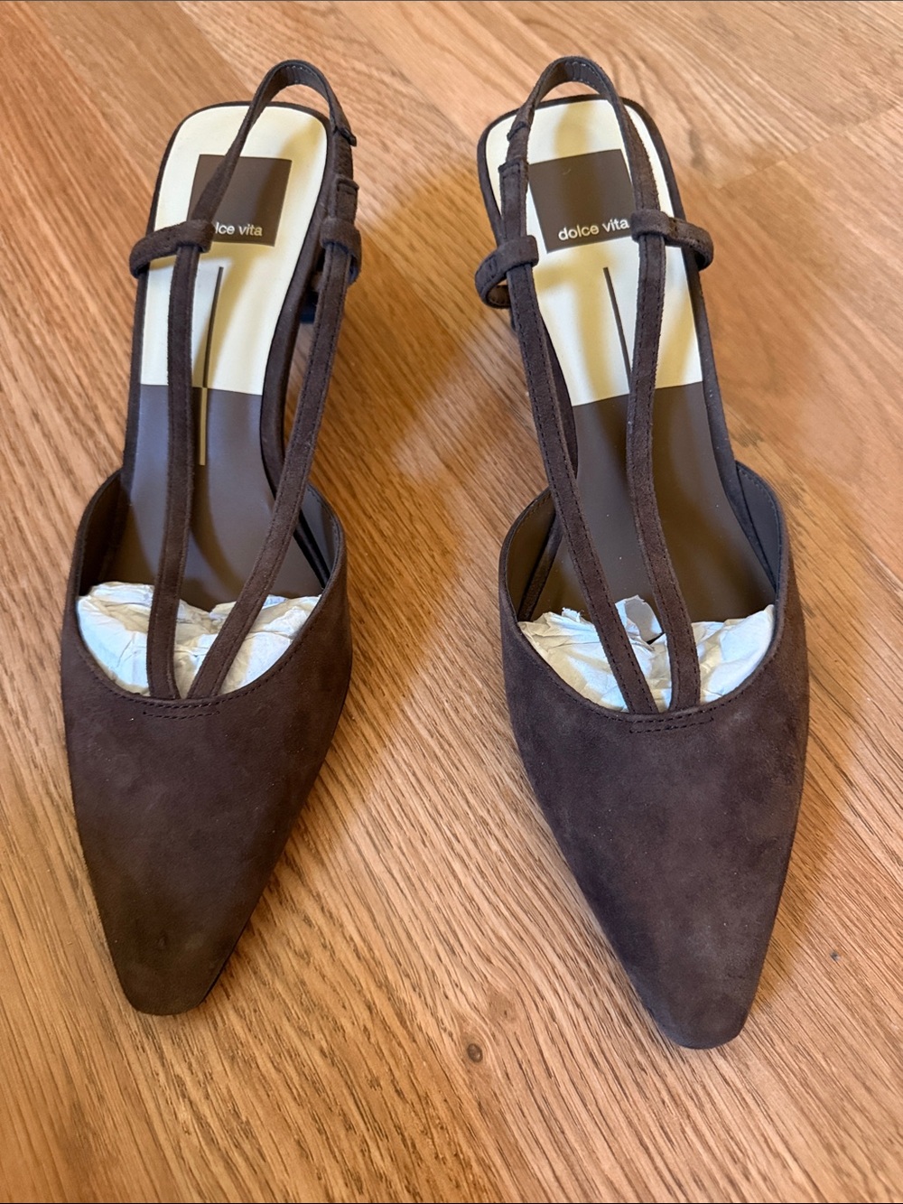 NWOB Dolce Vita Dark Brown Suede Pointed Slingback Heels
